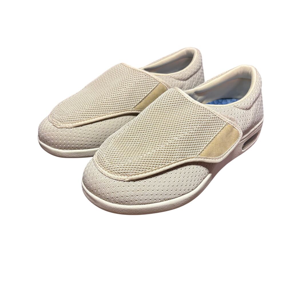 Youyun Diabetic Slip-on Walking Shoes W8.5 M7.5 Beige Memory Foam Sneakers